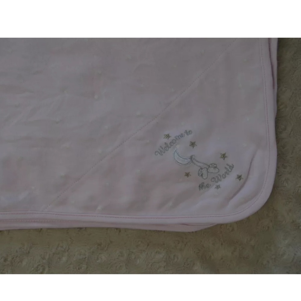 Little Me Welcome to the World Baby Blanket Pink White Stars Moon Booties Lovey